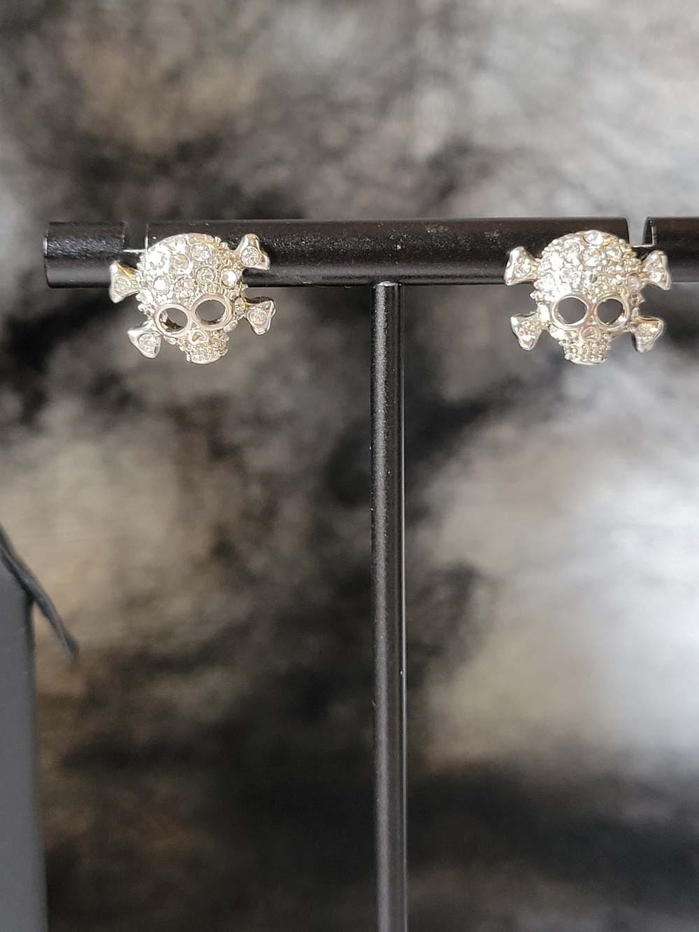 Rhinestone Skull and Crossbones Stud Earrings